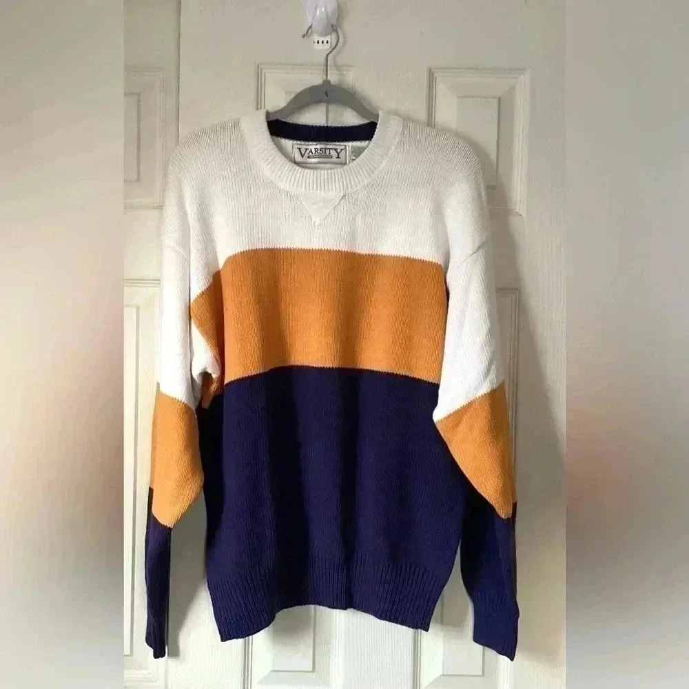 Varsity By Savile Row Sweater Men L Crew Neck Long Sleeve Knit Pullover Cotton